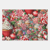 Leuke kerst cupcakes rode streep stokken inpakpapier vel (Voorkant 3)