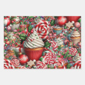 Leuke kerst cupcakes rode streep stokken inpakpapier vel (Voorkant 2)