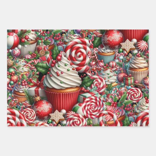 Leuke kerst cupcakes rode streep stokken inpakpapier vel (Voorkant 2)