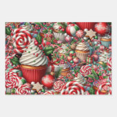 Leuke kerst cupcakes rode streep stokken inpakpapier vel (Voorkant)