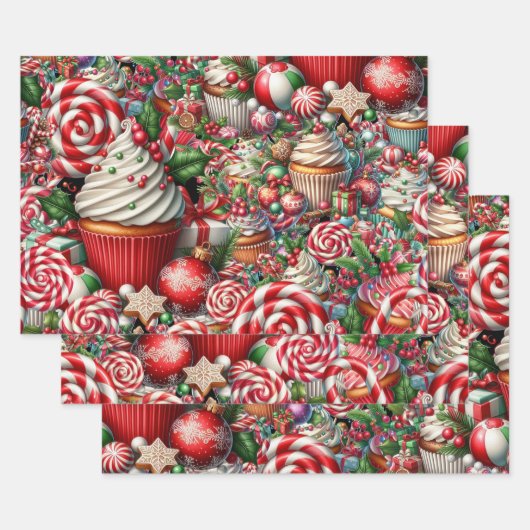 Leuke kerst cupcakes rode streep stokken inpakpapier vel (Set)