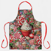 Leuke kerst cupcakes rode streep stokken schort (Voorkant)