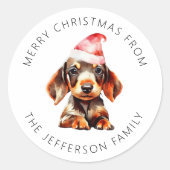 Leuke kerst Dashsund aangepaste familienaam Ronde Sticker (Voorkant)