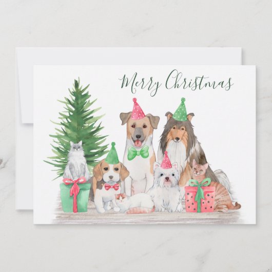 Leuke kerst dieren hond kat puppy kitten feestdagenkaart (Voorkant)