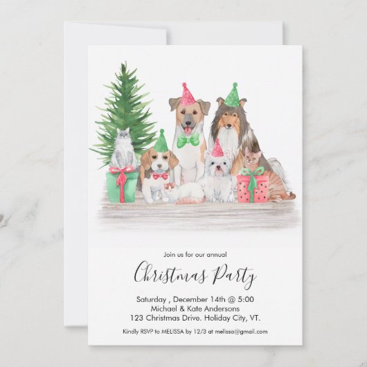 Leuke kerst dieren hond kat puppy kitten party kaart (Voorkant)