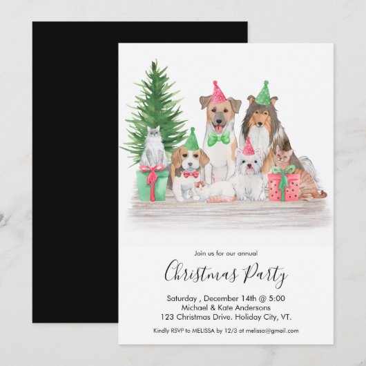 Leuke kerst dieren hond kat puppy kitten party kaart (Voorkant / Achterkant)
