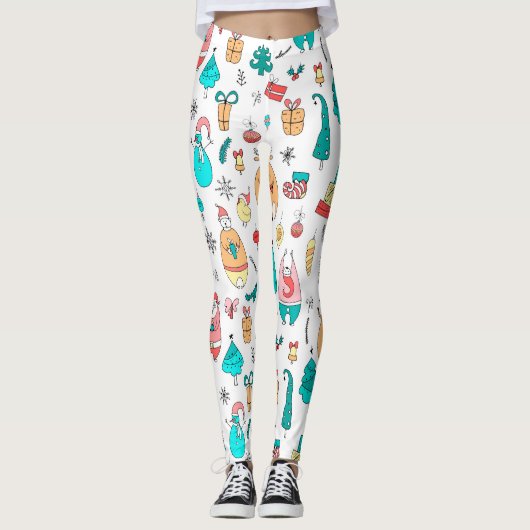 Leuke Kerst Dieren & Kerstmis Symbolen Leggings (Voorkant)