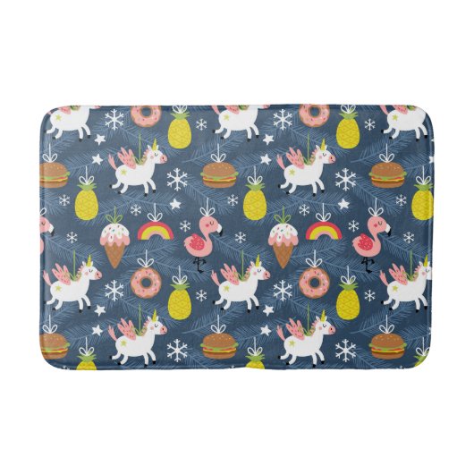 Leuke Kerst Eenhoorns en Flamingo's Patroon Badmat (Voorkant)
