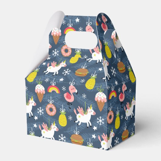 Leuke Kerst Eenhoorns en Flamingo's Patroon Bedankdoosjes (Voorkant Zijde)