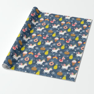 Leuke Kerst Eenhoorns en Flamingo's Patroon Cadeaupapier