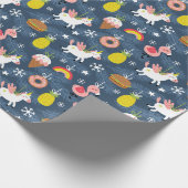 Leuke Kerst Eenhoorns en Flamingo's Patroon Cadeaupapier (Hoek)