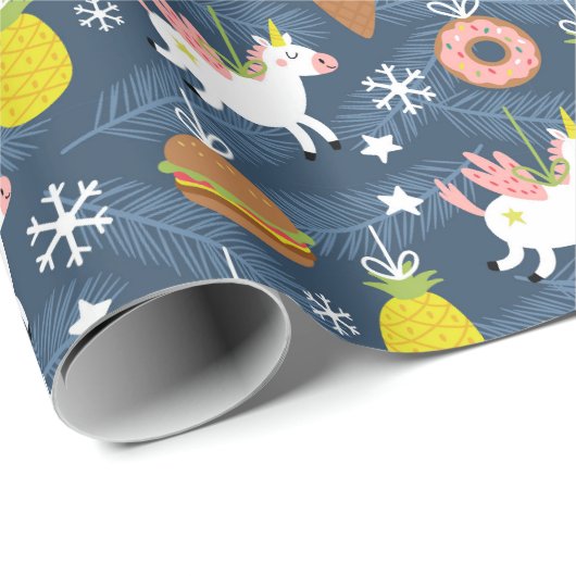 Leuke Kerst Eenhoorns en Flamingo's Patroon Cadeaupapier (Rol Hoek)