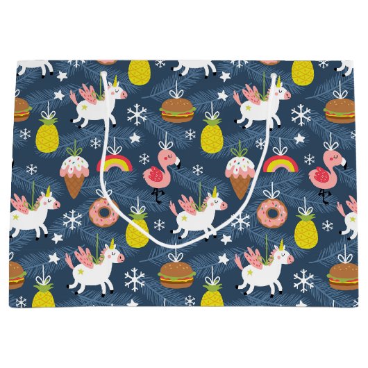 Leuke Kerst Eenhoorns en Flamingo's Patroon Groot Cadeauzakje (Voorkant)