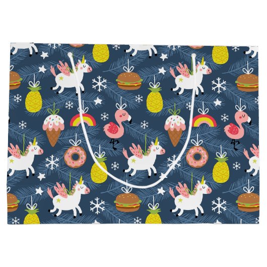 Leuke Kerst Eenhoorns en Flamingo's Patroon Groot Cadeauzakje (Achterkant)