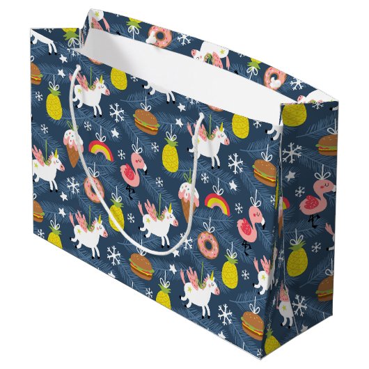 Leuke Kerst Eenhoorns en Flamingo's Patroon Groot Cadeauzakje (Achterkant Gekanteld)