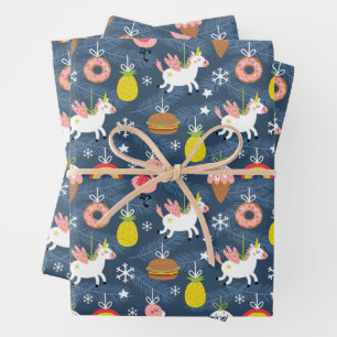 Leuke Kerst Eenhoorns en Flamingo's Patroon Inpakpapier Vel