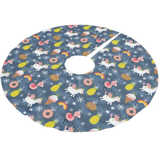 Leuke Kerst Eenhoorns en Flamingo's Patroon Kerstboom Rok (Gekanteld)