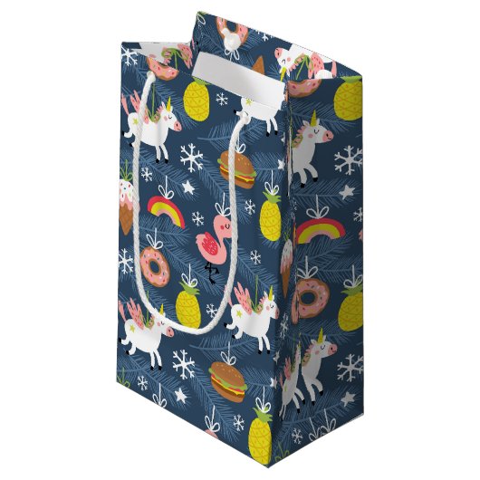 Leuke Kerst Eenhoorns en Flamingo's Patroon Klein Cadeauzakje (Voorkant Gekanteld)