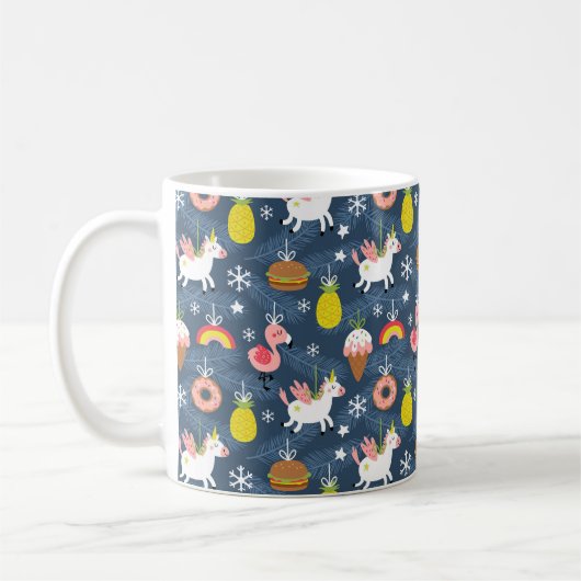 Leuke Kerst Eenhoorns en Flamingo's Patroon Koffiemok (Links)
