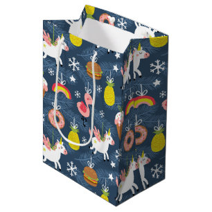 Leuke Kerst Eenhoorns en Flamingo's Patroon Medium Cadeauzakje