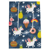 Leuke Kerst Eenhoorns en Flamingo's Patroon Medium Cadeauzakje (Achterkant)