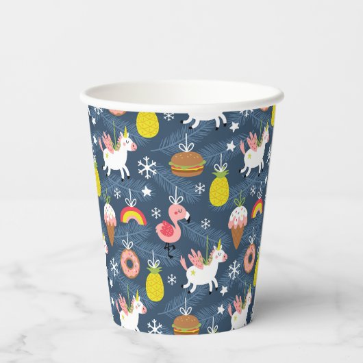 Leuke Kerst Eenhoorns en Flamingo's Patroon Papieren Bekers (Achterkant)