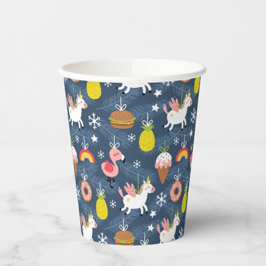 Leuke Kerst Eenhoorns en Flamingo's Patroon Papieren Bekers (Links)