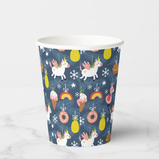 Leuke Kerst Eenhoorns en Flamingo's Patroon Papieren Bekers (Rechts)