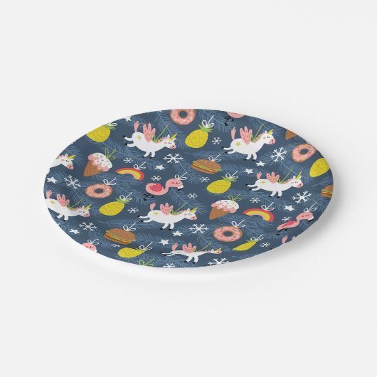 Leuke Kerst Eenhoorns en Flamingo's Patroon Papieren Bordje (Gekanteld)