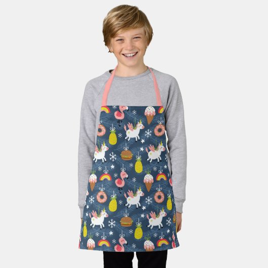 Leuke Kerst Eenhoorns en Flamingo's Patroon Schort (Gedragen)