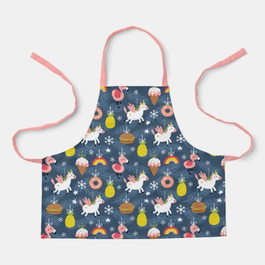 Leuke Kerst Eenhoorns en Flamingo's Patroon Schort (Voorkant)