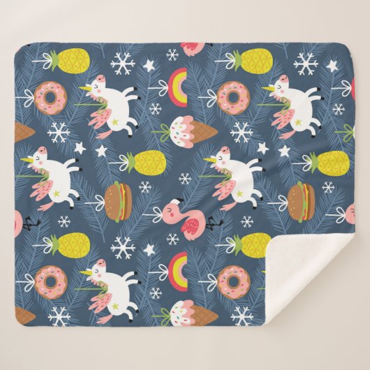 Leuke Kerst Eenhoorns en Flamingo's Patroon Sherpa Deken (Voorkant (horizontaal))