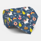 Leuke Kerst Eenhoorns en Flamingo's Patroon Stropdas (Opgerold)