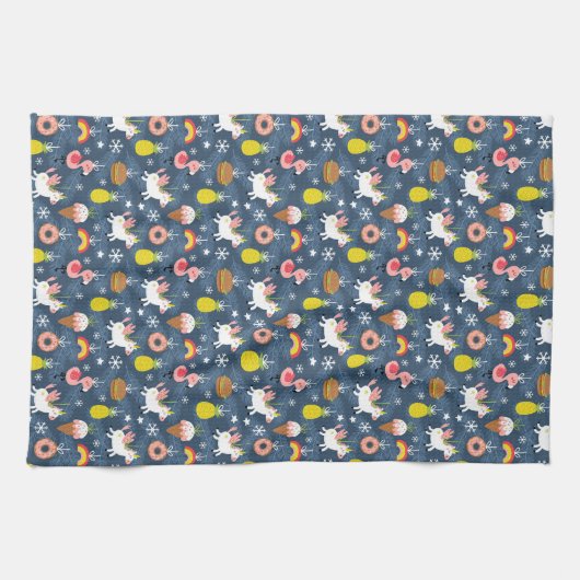 Leuke Kerst Eenhoorns en Flamingo's Patroon Theedoek (Horizontaal)