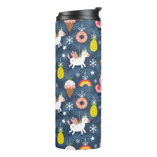 Leuke Kerst Eenhoorns en Flamingo's Patroon Thermosbeker (Gedraaid links)