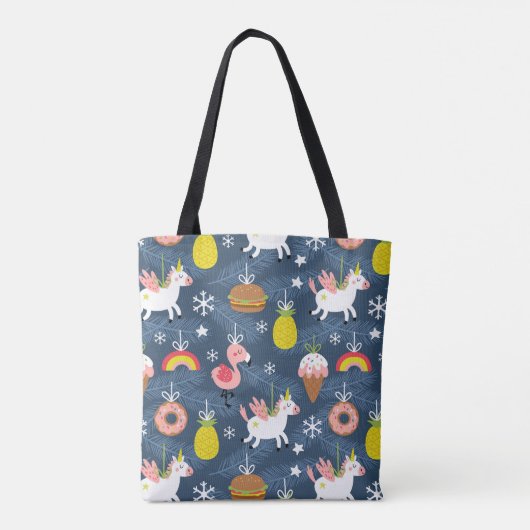Leuke Kerst Eenhoorns en Flamingo's Patroon Tote Bag (Achterkant)