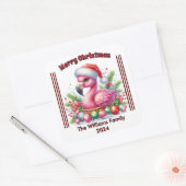 Leuke kerst flamingo met een gepersonaliseerde tou vierkante sticker (Envelop)