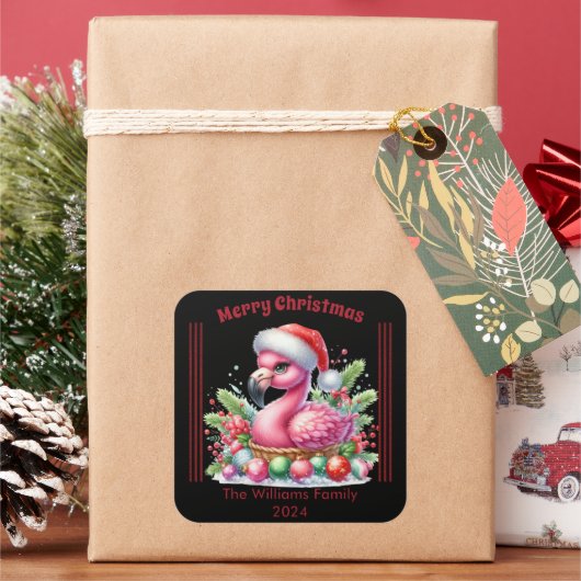 Leuke kerst flamingo met een persoonlijke touch vierkante sticker (Feestdagen)
