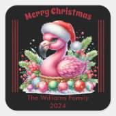 Leuke kerst flamingo met een persoonlijke touch vierkante sticker (Voorkant)