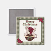 Leuke kerst geruite patroon rand & teddybeer magneet (Voorkant / Achterkant)