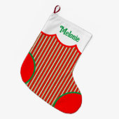 Leuke kerst gestreept gepersonaliseerd grote kerstsok (Voorkant (Hangend))