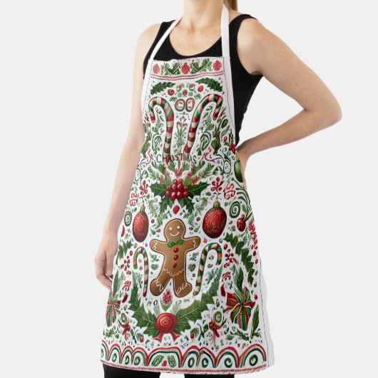 Leuke Kerst Gingerbread Man Candy Cane Ornamenten Schort (Insitu)