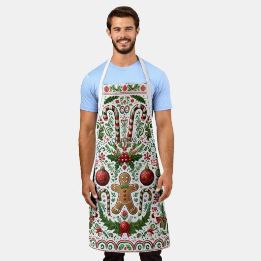 Leuke Kerst Gingerbread Man Candy Cane Ornamenten Schort (Gedragen)