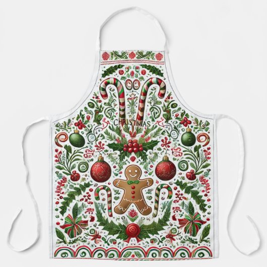 Leuke Kerst Gingerbread Man Candy Cane Ornamenten Schort (Voorkant)