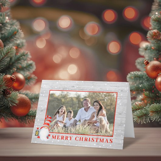 Leuke Kerst Gnome Custom Foto Rustiek Feestdagen Kaart