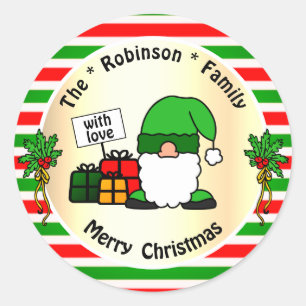 Leuke Kerst Gnome Groene en Rode Gestreepte Humor Ronde Sticker