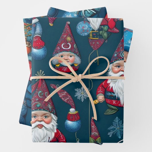 Leuke Kerst Gnomen Wrapping Papier 3xFlat Sheet Inpakpapier Vel (In situ)