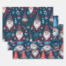 Leuke Kerst Gnomen Wrapping Papier 3xFlat Sheet