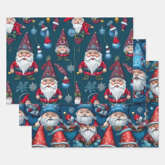 Leuke Kerst Gnomen Wrapping Papier 3xFlat Sheet Inpakpapier Vel (Set)