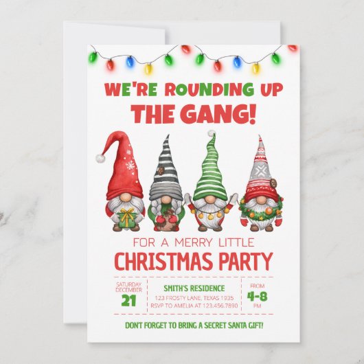 Leuke kerst Gnomes kerstfeest uitnodiging (Voorkant)